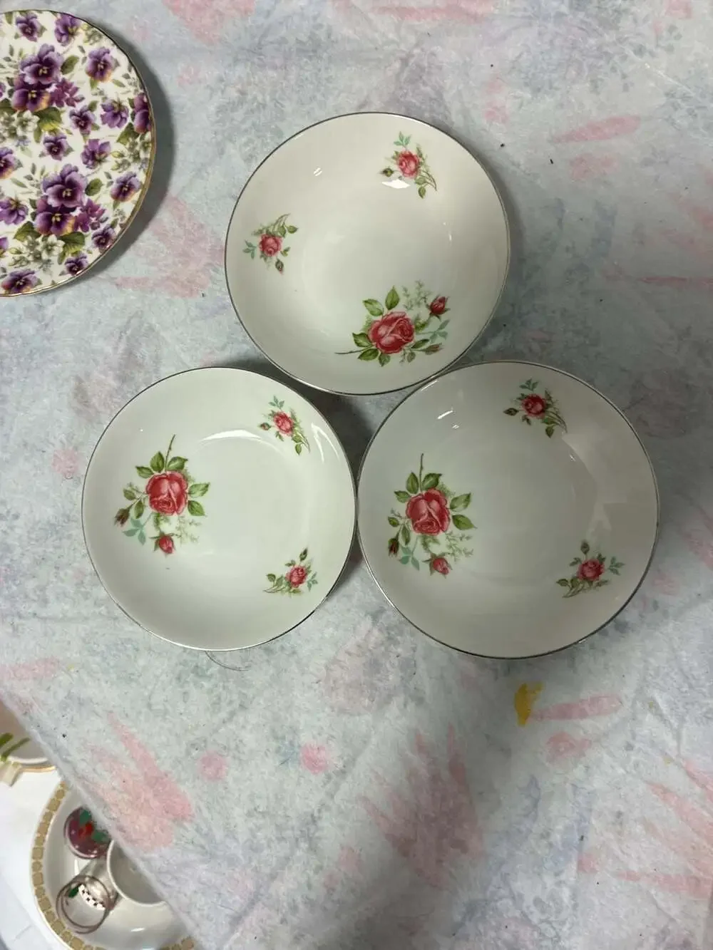 Alka Bavaria Moss Rose Vintage Porcelain Bowls Set of 3
